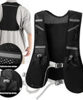 Hydration Running Vest With Two 500ml Bottle Holders, reflective safety stripes, dual front pockets, breathable mesh fabric