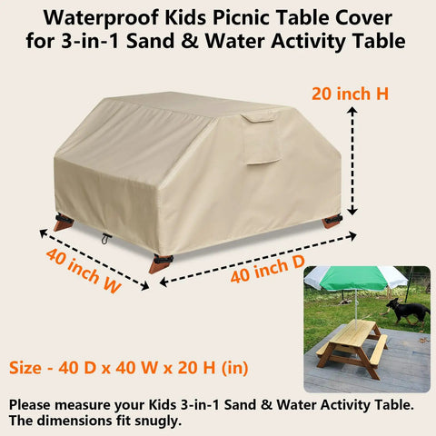 Kids Picnic Table Cover Weatherproof And Waterproof 40x40x21 Inches UV Resistant Shield for 3-in-1 Sand and Water Table
