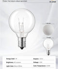 Old School Edison G40 Replacement Light Bulbs 5W Clear Globe showing size comparison with E12 Candelabra Base details