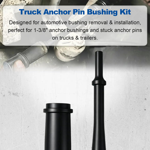Heavy Duty Pneumatic Truck Anchor Pin Bushing Driver Kit with 7 Inch Short Drive, image showing components and usage