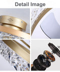 Detailed view of 19.7 Inch Flush Mount Ceiling Fan With Lights Remote Control Low Profile Bladeless Modern Design parts in gold and crystal.