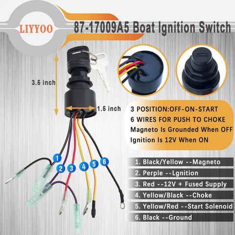 Boat Ignition Switch With Key For Mercury Mariner Outboard Motor Control Box With Two Keys Three Position Six Wire Connectors Replacement For Mercury Ignition Switch 87 17009A2 87 17009A5