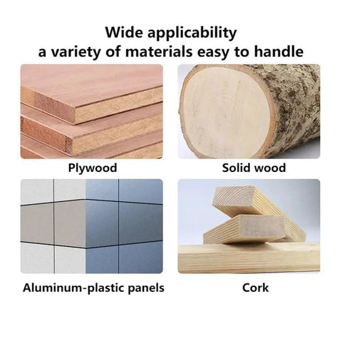 Heavy Duty Carbide Tipped Circular Saw Blade For Aluminum Composite Panels And Biscuit Joints, showcasing plywood, solid wood, aluminum-plastic panels, and cork.