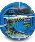 Ultra Lightweight Rubber Farm Hose For Ranch Work, 3/4 Inch by 15 Feet, 500 PSI, showcased in packaging with green field background.