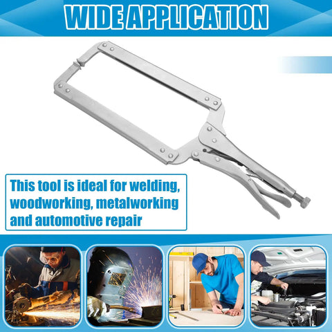 18 Inch C Clamp Locking Pliers For Heavy Duty Welding Table Clamps With Adjustable Pressure And Locking Design Deep Throat Large Eight Point Three Inch Opening Ideal For Securing Irregular Workpieces Four Piece Set used for welding, woodworking, metalworking
