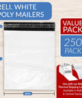Large White Poly Mailers 19x24 Inches 250 Count Self Sealing Shipping Bags Non Padded Waterproof Privacy Safe Tear Resistant Bulk Mailers For Secure Shipments displayed in packaging with value pack label.
