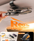 Magnetic Premium Leather Sunglass Holder For Car Visor With Quick Snap Tether One Hand Eye Glasses Drop Organizer mounted on visor.