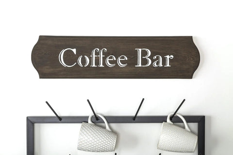 Dark walnut wooden sign with 'Coffee Bar' text, part of No Mess Wood Stain And Applicator Kit, 4 Oz Dark Walnut, Water Based, Low Odor.
