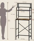 Three Tier Mini Fridge Stand With Heavy Duty Wood And Metal Platforms For Kitchen Dorm Organization dimensions and adjustable features.