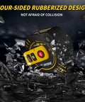 2-In-1 Laser Tape Measure With 262ft Range, Digital LCD Display shown with rugged design and rubberized casing