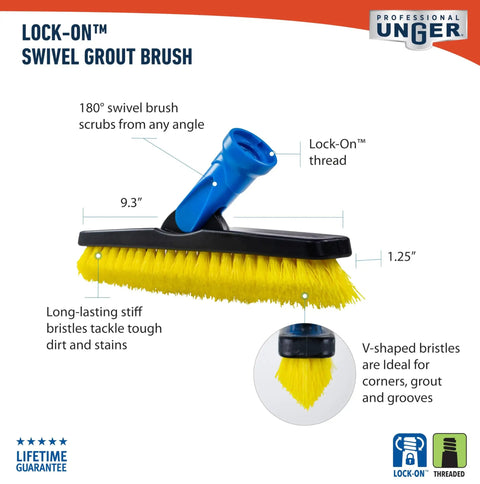 Swivel Grout Brush With Durable Plastic Handle and Long Reach Five Point Five Inch Bristles for Scrubbing Tight Corners Walls and Ceilings