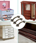Collage of vintage mini drawer pulls with jewel boxes and furniture, 20 pack bronze zinc alloy antique style handles, 39mm hole spacing.