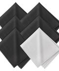 Front view of LOJWRY microfiber cleaning cloths, 6x7 in, 6 pcs, individually wrapped; black and white.