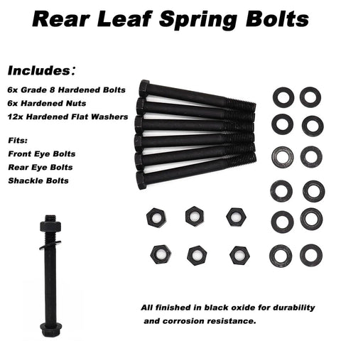Leaf Spring Eye Bolt Kit Grade 8 Hardened Steel With 6 Bolts 6 Lock Nuts And 12 Washers For Chevy GMC Ford Dodge Nine Sixteenths Inch Diameter And Four And A Half Inch Length Fits Full Size Pickups And Restores Alignment