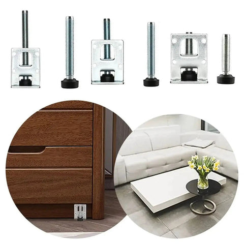 Eight Piece Adjustable Furniture Feet Set With Heavy Duty Leveling Legs And Anti Slip Pads Zinc Alloy Corner Bracket Table Levelers on furniture