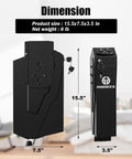 Dimensions of Heavy Duty Biometric Pistol Safe Featuring Quick Grab Drop Down Access, measuring 15.5x7.5x3.5 inches.