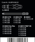 Diagram of Kraftform Kompakt 60 Stainless 17 Piece Screwdriver Set with Interchangeable Blades, product code details visible.