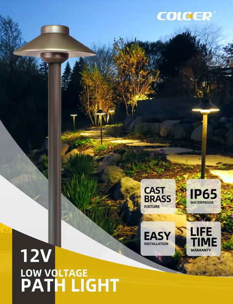 Brass Low Voltage Pathway Lights Outdoor 1 Pack With 2W LED G4 Bulb Garden Path Lighting IP65 Waterproof Landscape Lighting Wired