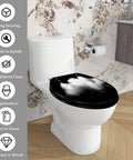 Elongated Toilet Seat Black Resin Bathroom on a toilet with a cloud design, 14.5" x 18.5", easy to install, ergonomic.