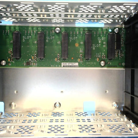 Interior view of ControlLogix 1756 A10 B 10-slot chassis highlighting slots for module integration and power distribution.
