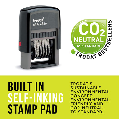 Six Digit Self Inking Numbering Stamp With Crisp Black Ink Marks And Zero Mess Build For Fast Office Workflows That Really Nails The Job Every Single Time, showing adjustable dials and stamp pad.