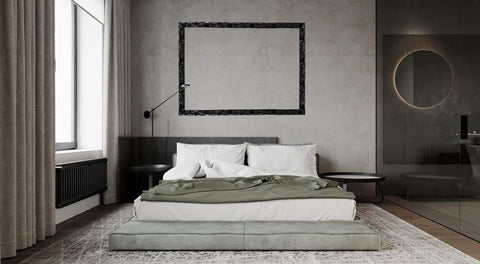Bedroom wall with Flexible Wall Trim With Peel And Stick Self Adhesive, Easy Install Crown Molding For Cabinets, Mirrors, Walls.