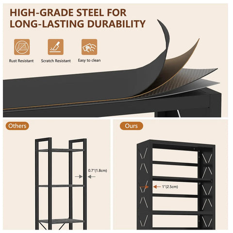 Straight Up Solid Five Tier Metal Bookshelf With Adjustable Shelves Tall Black Storage Rack Takes Heavy Loads Like A Boss Quick Clean Design Perfect Room Organizer For Living Areas And Home Desks