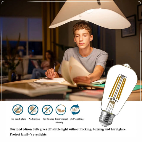 Boy studying under LED Light Bulbs 75 Watt Equivalent 7W Equals 75W 850 Lumen Daylight 4000K Vintage Style E26 Base Non Dimmable lamp