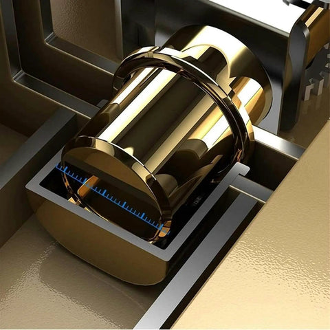 Close-up of digital home safe's lock mechanism, part of Digital Home Safe With Alarm and Password Lock, All Steel Security Safe for Bedroom.