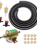 12V Inline Fuel Pump Kit with 8mm Hose, Five Sixteenth Inch Fittings; low pressure 2.5 to 4 PSI, copper body, easy install