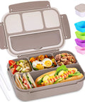 All In One Bento Lunch Box For Adults With Four Compartments Includes Utensils Sauce Jar Muffin Liners 40 Ounce Capacity Microwave And Dishwasher Safe Meal Prep Friendly Brown