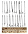Leather Craft Tools Kit With 20 Leather Stamping Tools, various stamp designs and impressions, ideal for DIY leatherwork.