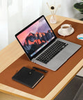 Large Pu Leather Desk Pad Blotter 36x17 Inch Waterproof Non Slip Writing Desktop Protector Mat For Home Office Brown on desk
