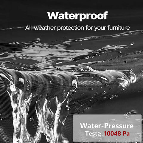 Close-up of water pouring over black material from Rugged Patio Egg Chair Cover With Zipper 420D Woven Polyester With PVC Coating.