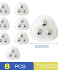 Eight Piece Self Adhesive Caster Wheels 360 Degree Swivel Mini Rollers For Kitchen Countertops Small Appliances White Peel And Stick Zero Sweat Install Superior Glide Performance set displayed in a triangular shape.