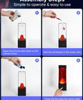 USB Powered Volcano Night Light assembly steps showing water, red beads, soap, and final glowing lamp.