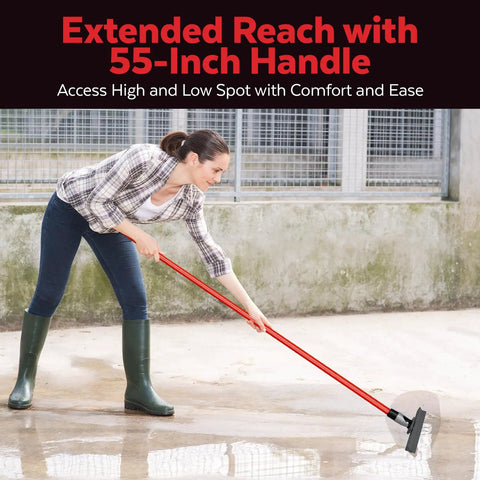 Person using Long Reach Silicone Squeegee With 55-Inch Handle And 12-Inch Silicone Blade on wet concrete floor