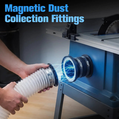 4 Inch Magnetic Dust Collection Fittings For Woodworking Tools Includes One Connector Two Receivers And Two Couplers for quick hose connection.