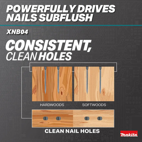Powerful nail penetration comparison in hardwood and softwood using 2 Inch 18 Gauge Cordless Brad Nailer Brushless 18V LXT Tool Only