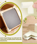 White Foam Corner Protectors 12-Piece U-Shaped Edge Guards for Furniture and Photo Frames shown on a frame corner