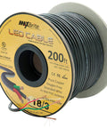 Dope 200 Ft 18AWG Low Voltage LED Cable Three Conductor Black Jacket spool with visible copper strands and UL Class 2 Certification