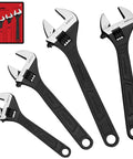4 Piece Adjustable Wrench Set With 6, 8, 10, 12 Inch Sizes In Chrome Vanadium Steel For Automotive Plumbing And Home Repairs