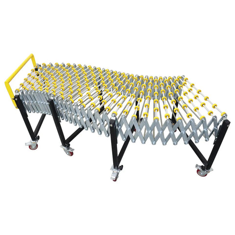 Flexible Portable Conveyor Featuring Abs Rollers Adjustable 47 To 177 Inch Telescopic Gravity Belt, compact rolling conveyor cart with yellow rollers.