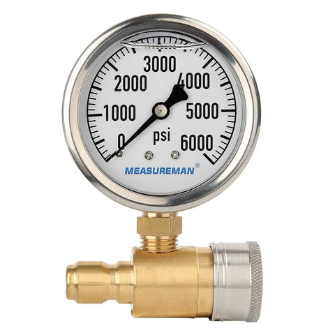 Glycerin Filled Two And A Half Inch Pressure Washer Gauge Kit Pro Grade With 0-6000 PSI Range Three Eighths Inch Quick Connect