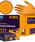 Inspire orange 8 mil nitrile gloves, diamond-textured grip, disposable latex-free, box of 1000