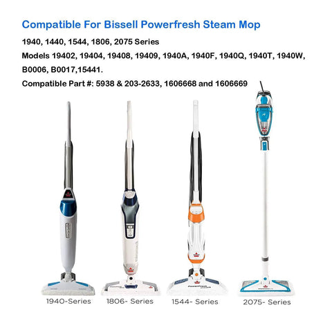 Replacement Steam Mop Pads For Versatile Steam Mops Ultra Absorbent And Reusable Anti Scratch And Non Depilation Fits 1940 Series And 2075 Models Durable Cleaning Pads For Quick Sparkling Floors With No Fuss Maintenance illustrating Bissell mop models 1940, 1806, 1544, and 2075