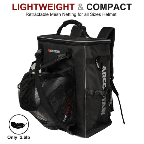 Welding Tools Backpack With Ultra Lightweight Design, Large Capacity Tactical Tool Bag, holds helmet, black nylon side view