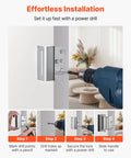 Kick Resistant Door Reinforcement Lock installation steps showing a power drill securing a heavy duty strike plate on a door.
