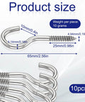 Ten Pack Tough As Nails 304 Stainless Steel Screw Eye Hooks Two Point Five Inch Heavy Duty Self Tapping Ceiling Rings dimensions and details