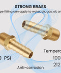 Three Eighths Inch Barb To One Quarter Inch NPT Male Brass Fittings Hose Barb Adapter For Water Gas Oil Fuel And Air Lines High Flow
